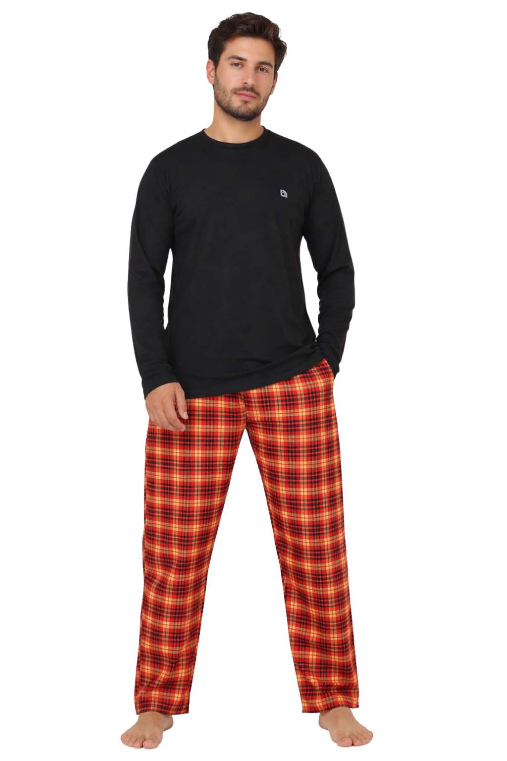 Bahob® Men's Pajamas Sets, Men Pjs Long Sleeve Loungewear Set for Men Check Bottoms Soft Cotton Sleepwear Suits Nightwear Top and Bottom S-3XL