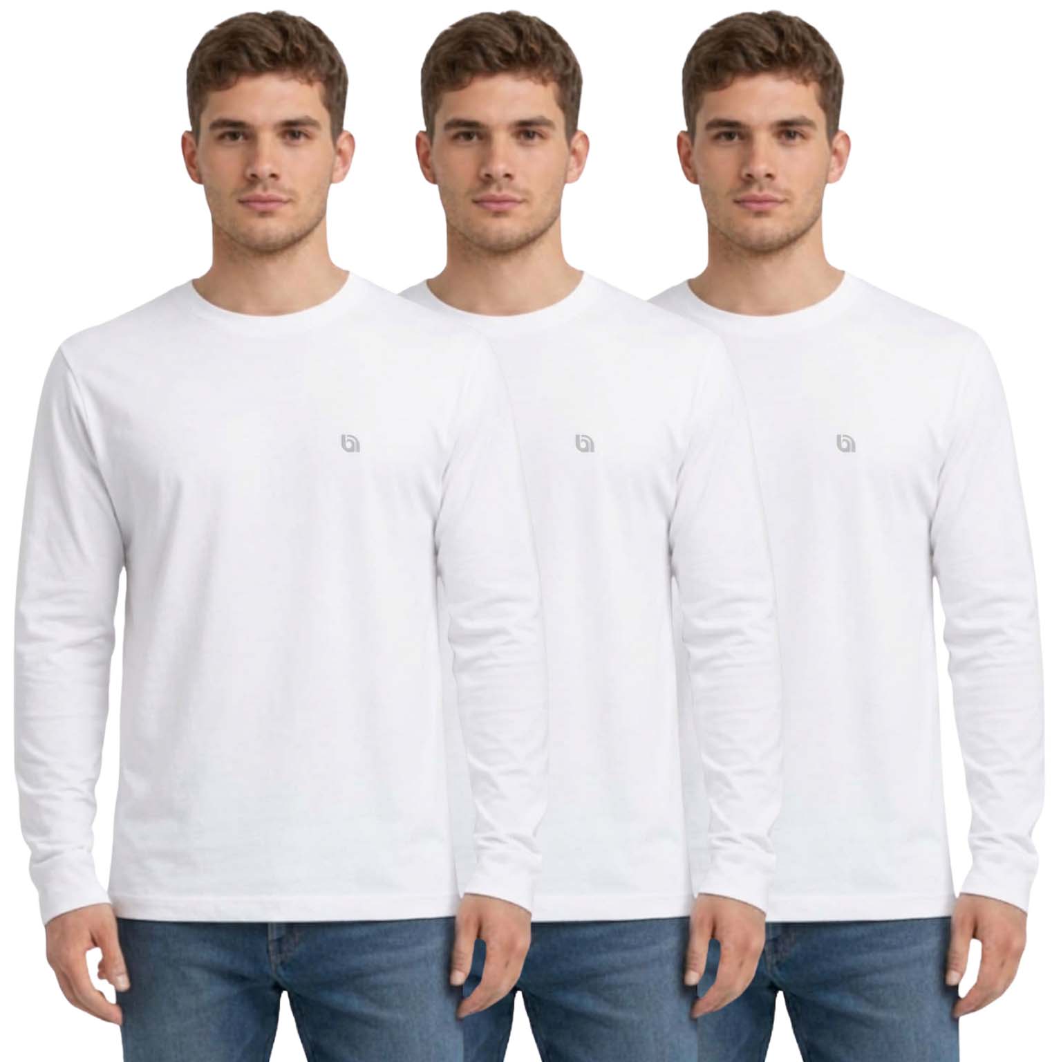 Bahob® 3 Pack Men's Long-Sleeved T-Shirt Round Neck T-Shirts Comfortable Crewneck Neck Tops for Men Soft Cotton S-3XL