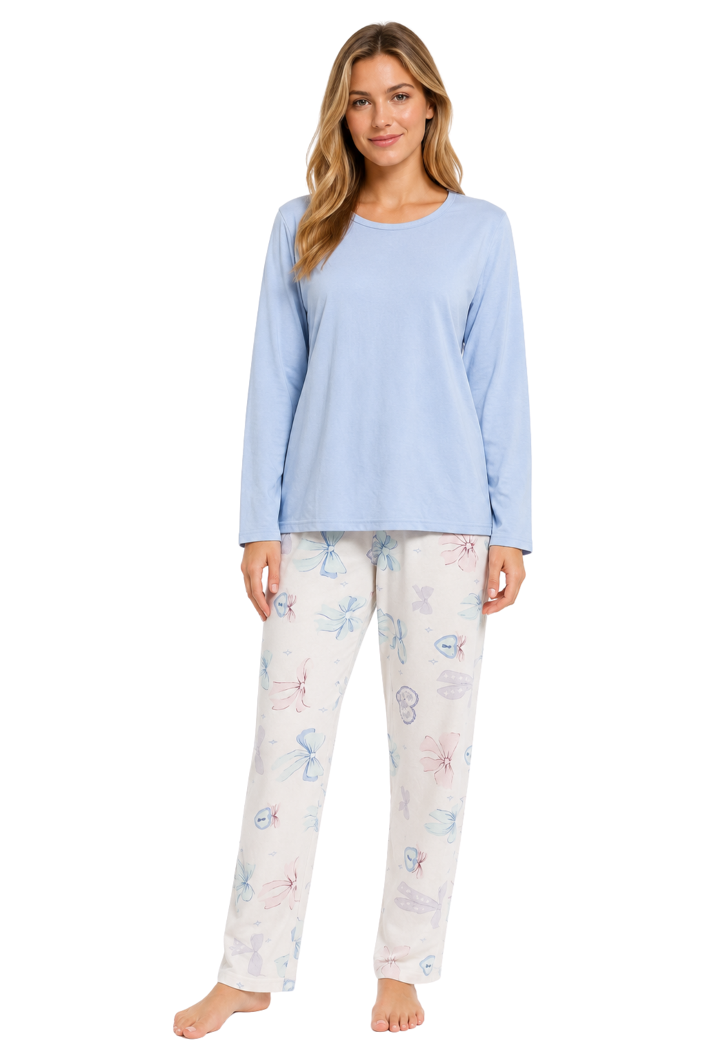 Women's Pyjamas Set Long Sleeve Soft Cotton Printing Pjs Loungewear Nightwear Sleepwear Set with Pockets Ladies Pjs Set S-XXL