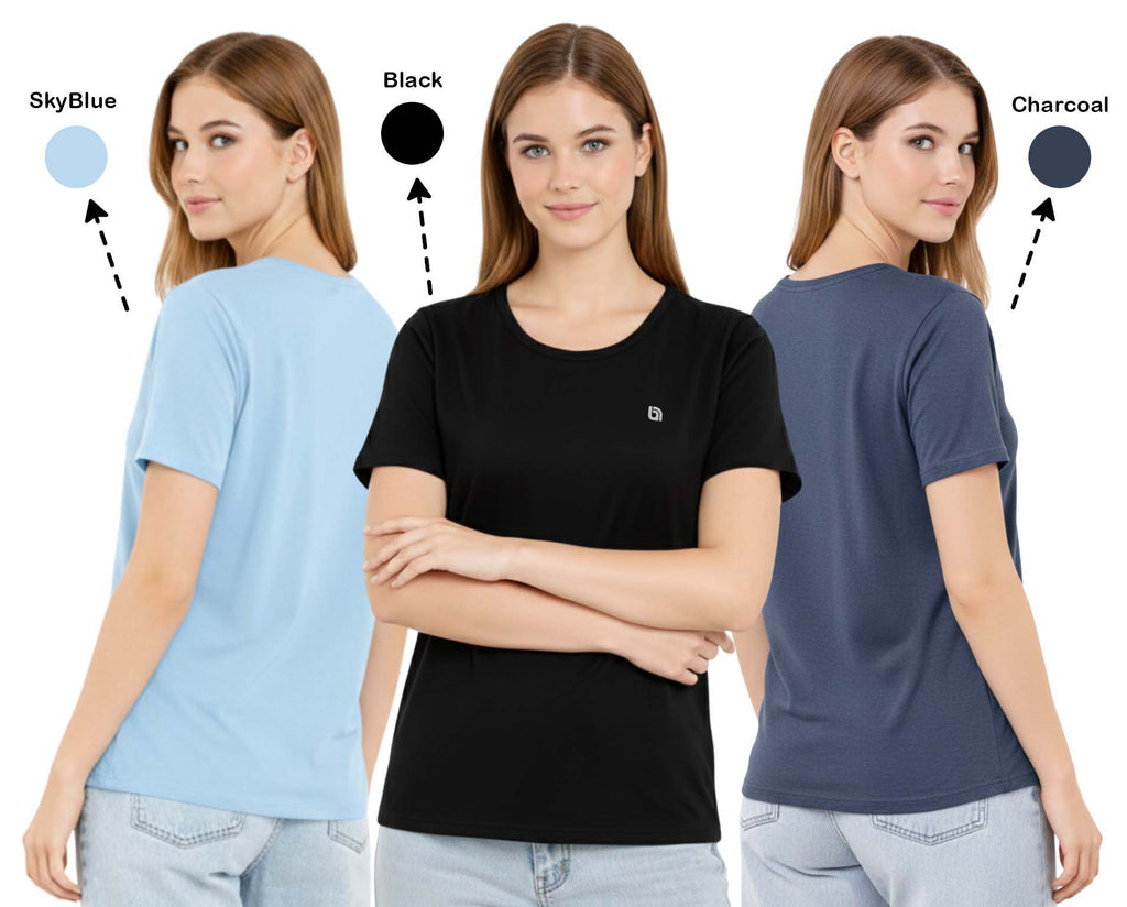 Bahob® 3 Pack Women's Classic-Fit Short-Sleeve Crew neck Plain Cotton T-Shirt S-XXL
