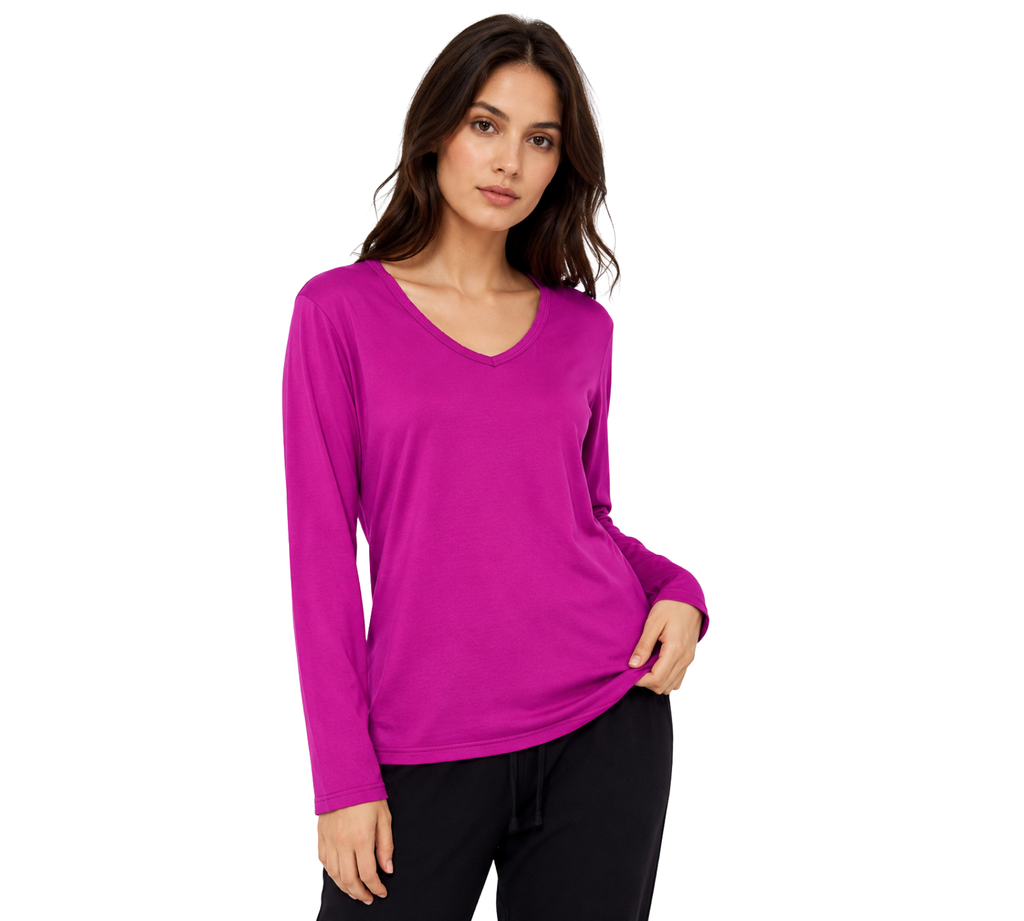 2 Pack Women's Classic Fit Long Sleeve V Neck T-Shirt Multipacks Ladies Long Sleeve T-Shirt Top S-XXL