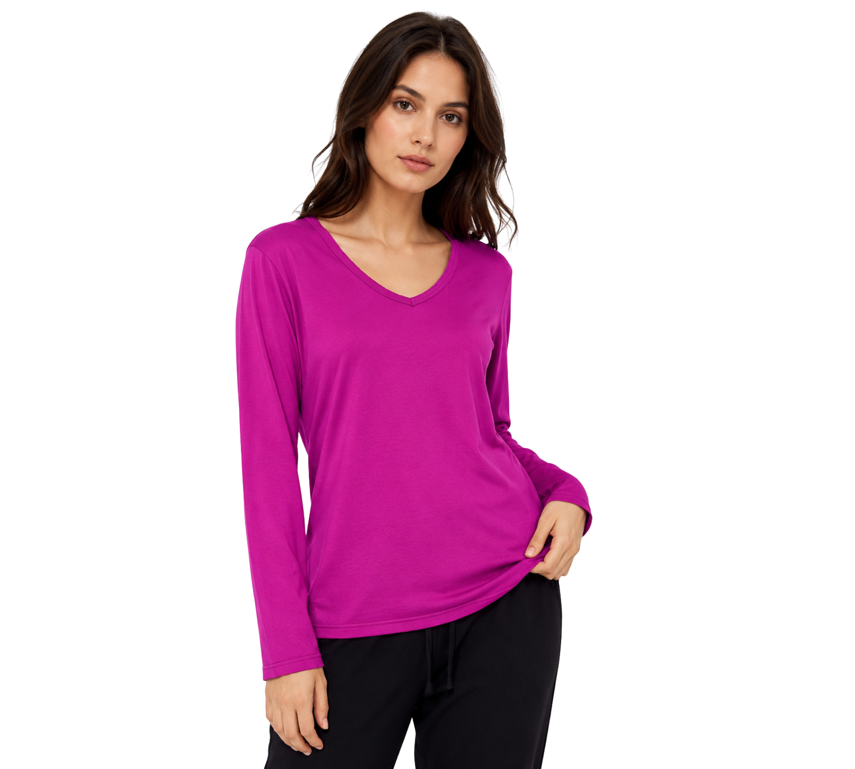 2 Pack Women's Classic Fit Long Sleeve V Neck T-Shirt Multipacks Ladies Long Sleeve T-Shirt Top S-XXL