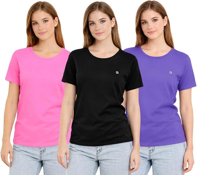 Bahob® 3 Pack Women's Classic-Fit Short-Sleeve Crew neck Plain Cotton T-Shirt S-XXL