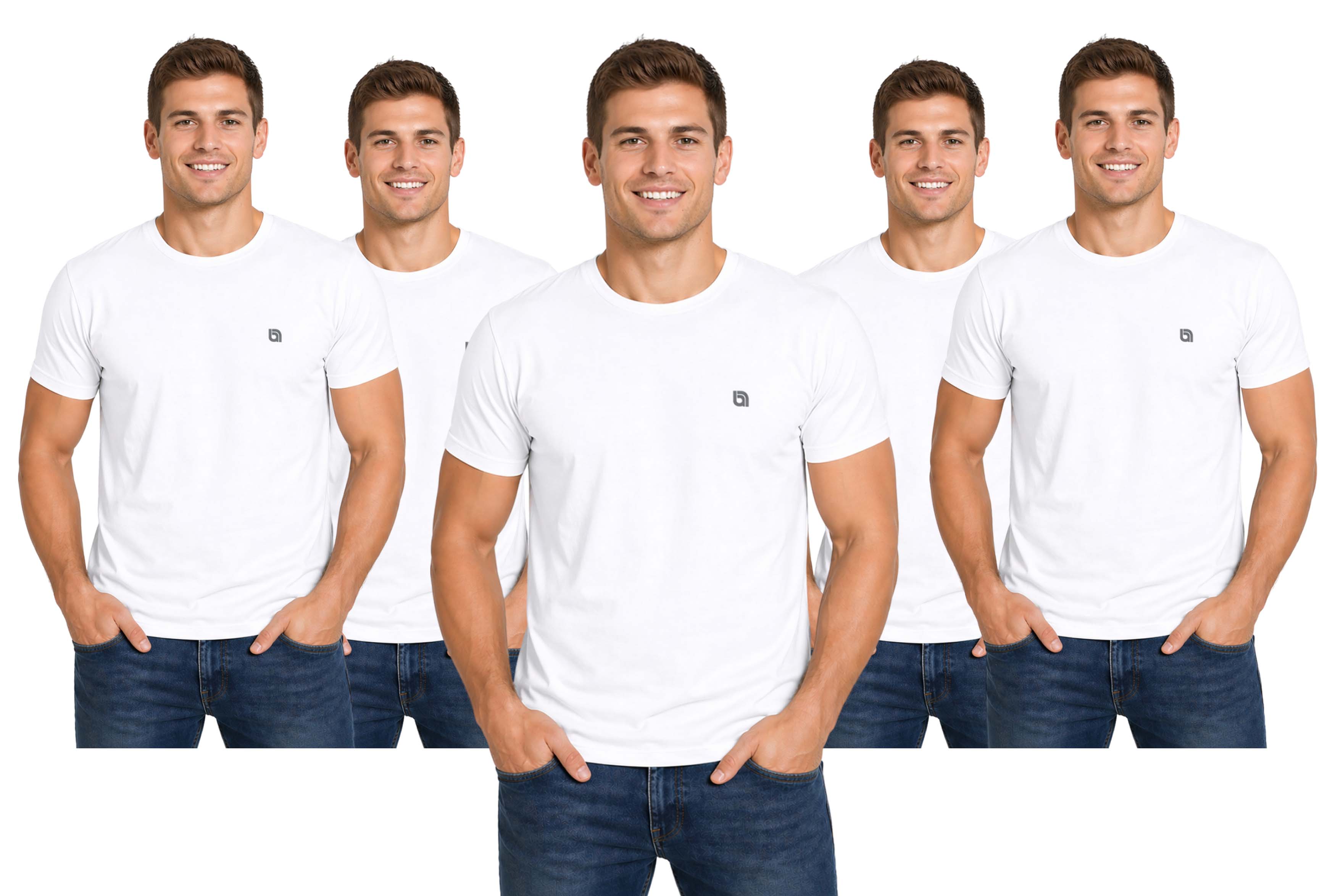 Bahob® Pack of 5 Men’s T-Shirts Crew Neck Short Sleeves Plain Soft Cotton Tops S-3XL