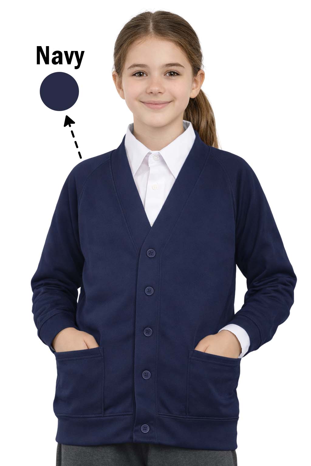 Bahob® 2 Pack Girls School Cardigan Fleece Sweatshirt Uniform School wear Shirts Crew Long Sleeve Top Pullover Jumper Round/V- Neck Age 5-14