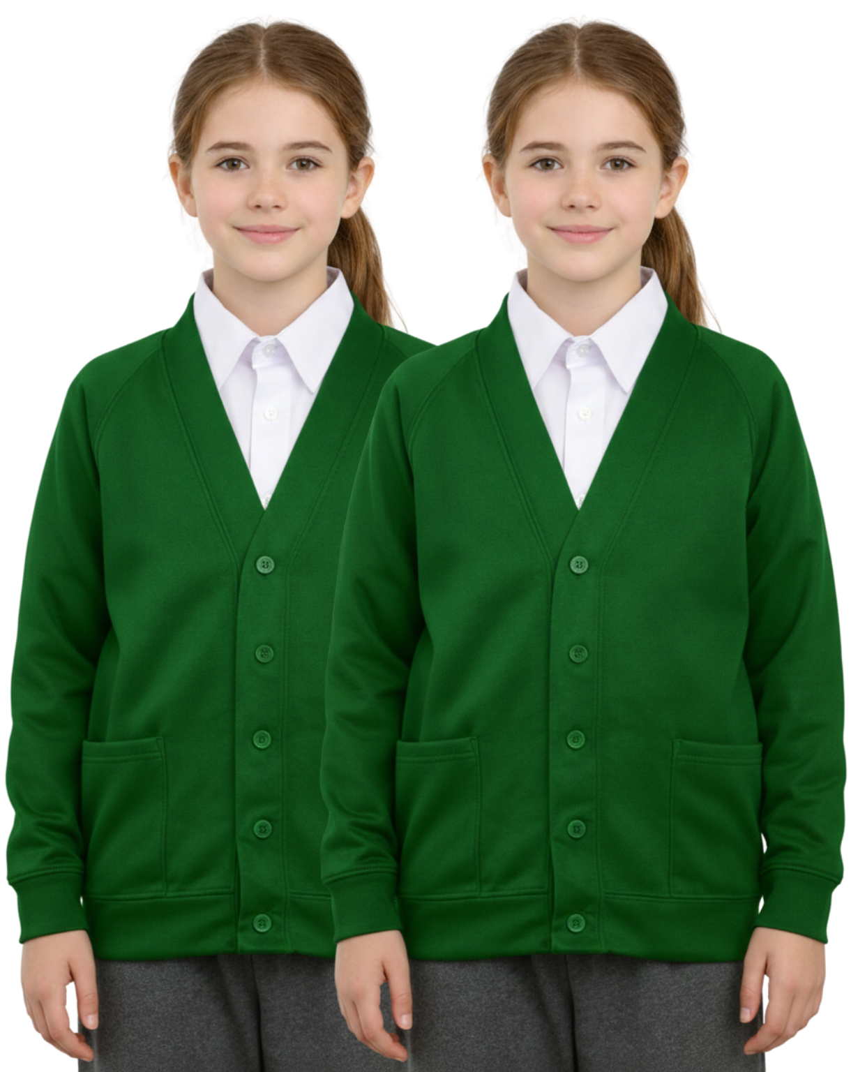 Bahob® 2 Pack Girls School Cardigan Fleece Sweatshirt Uniform School wear Shirts Crew Long Sleeve Top Pullover Jumper Round/V- Neck Age 5-14