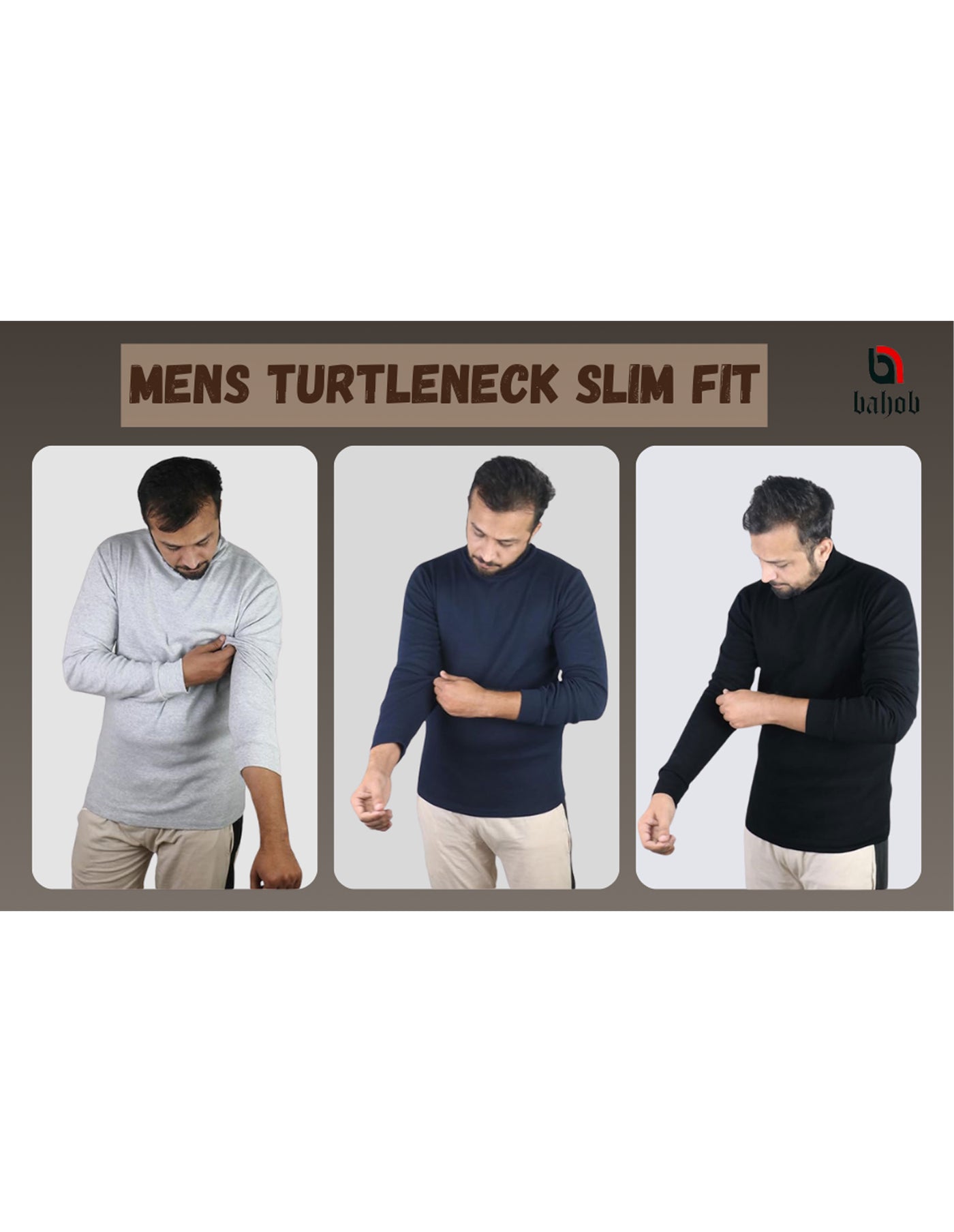 Bahob® Men's Turtleneck Slim Fit Men's Jumper Cotton Ribbed High Neck Pullover Sweater S-3XL