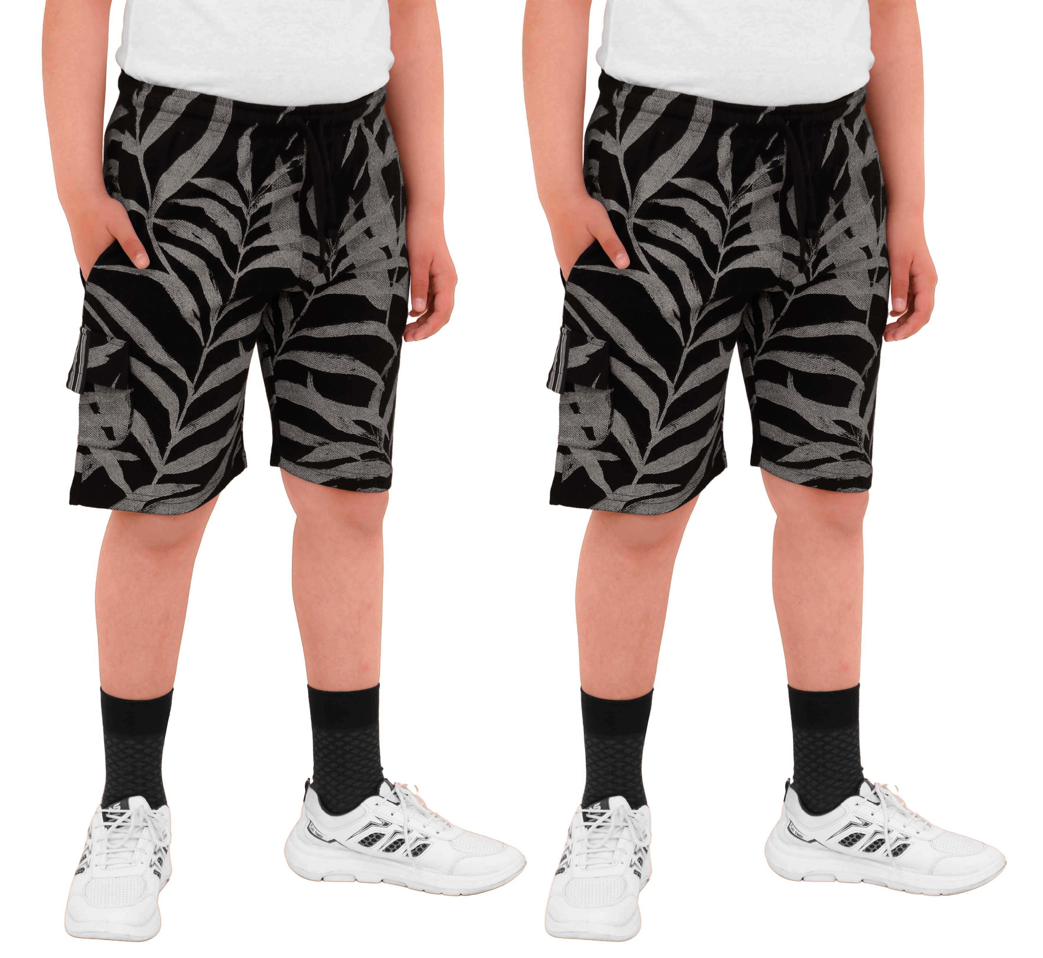 2 Pack Boys Cargo Shorts with Pockets Kids Terry Fleece Short Summer Shorts Elasticated Waistband 5-14 Years