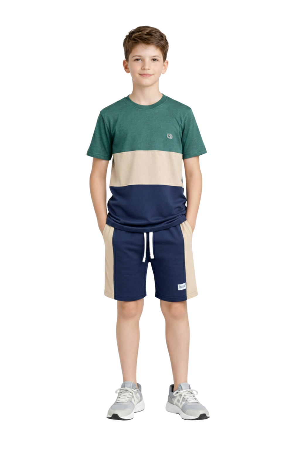 Bahob® Kids Short Set Top & Shorts Set Short Sleeves T Shirt Contrast Kids Short Set Top & Shorts Set Short Sleeves T Shirt Contrast Paneled Sports Summer Two Piece Outfit Set Children 3-14 Years