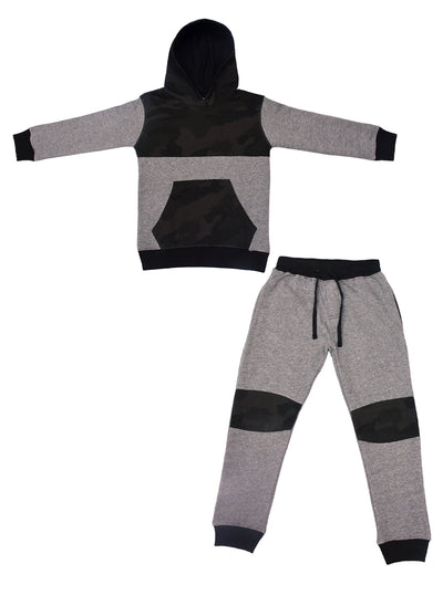 Bahob® Boys Activewear 2 Piece Fleece Pull Over Hoodie & Joggers Camouflage Contrast. - Bahob