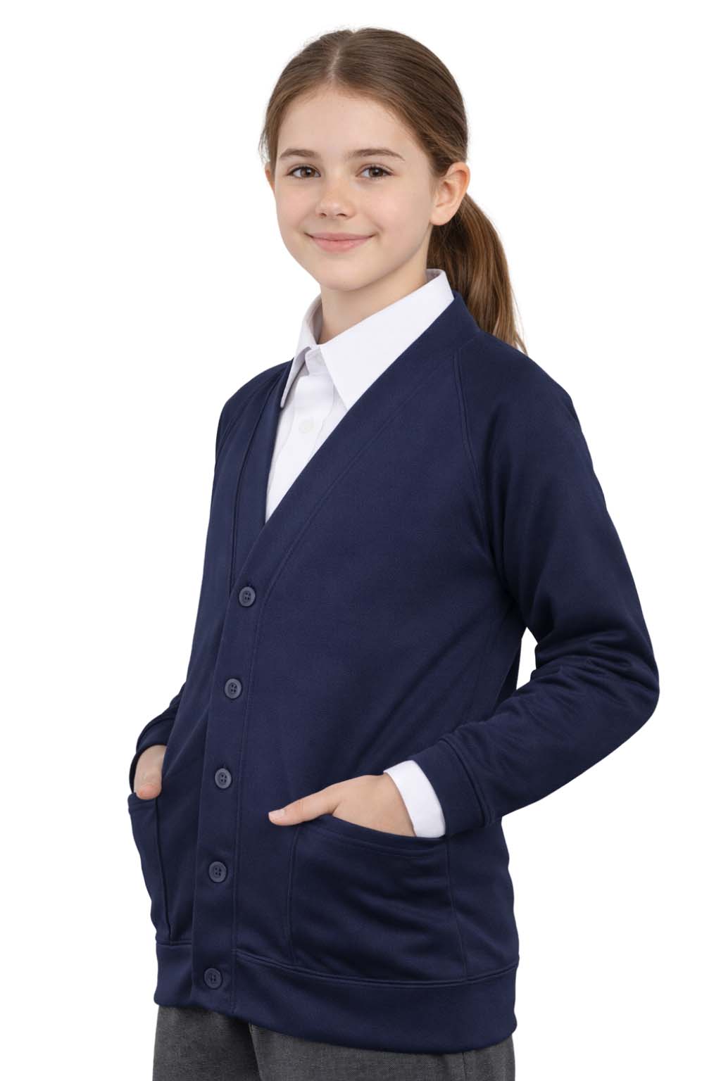 Bahob® 2 Pack Girls School Cardigan Fleece Sweatshirt Uniform School wear Shirts Crew Long Sleeve Top Pullover Jumper Round/V- Neck Age 5-14