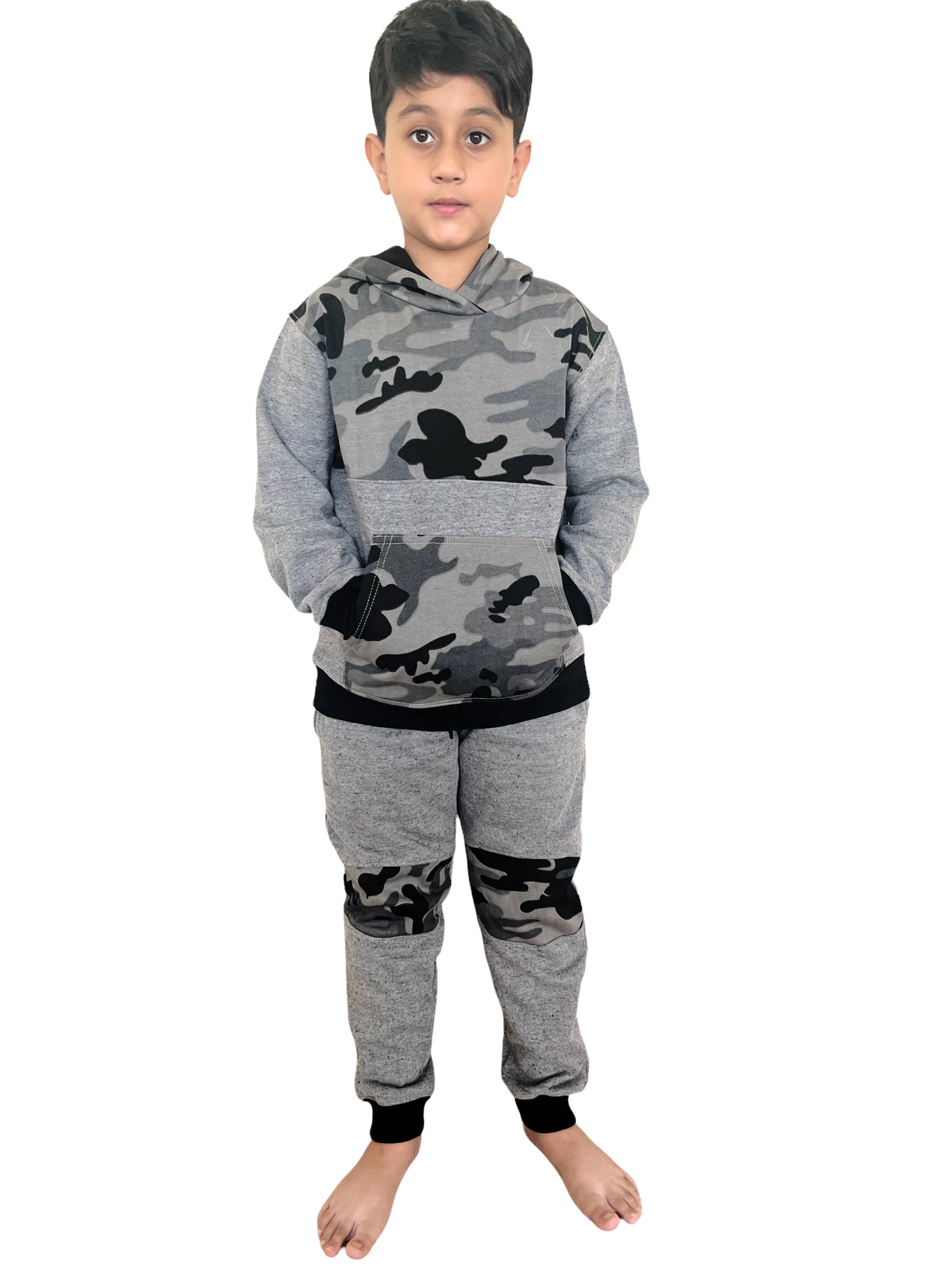 Bahob® Boys Activewear 2 Piece Fleece Pull Over Hoodie & Joggers Camouflage Contrast. - Bahob