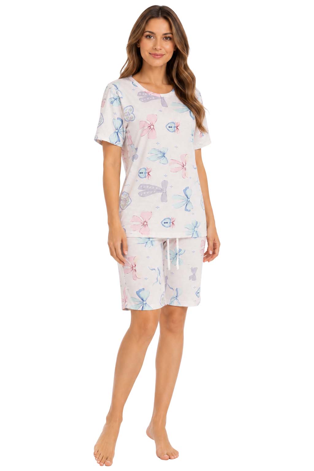 Women's Pajama's Sets with Shorts Ladies Pajama's Cotton Short Sleeve Soft 2 Pieces Pjs Set Summer Loungewear Sleepwear Nightwear for Women S-XXL