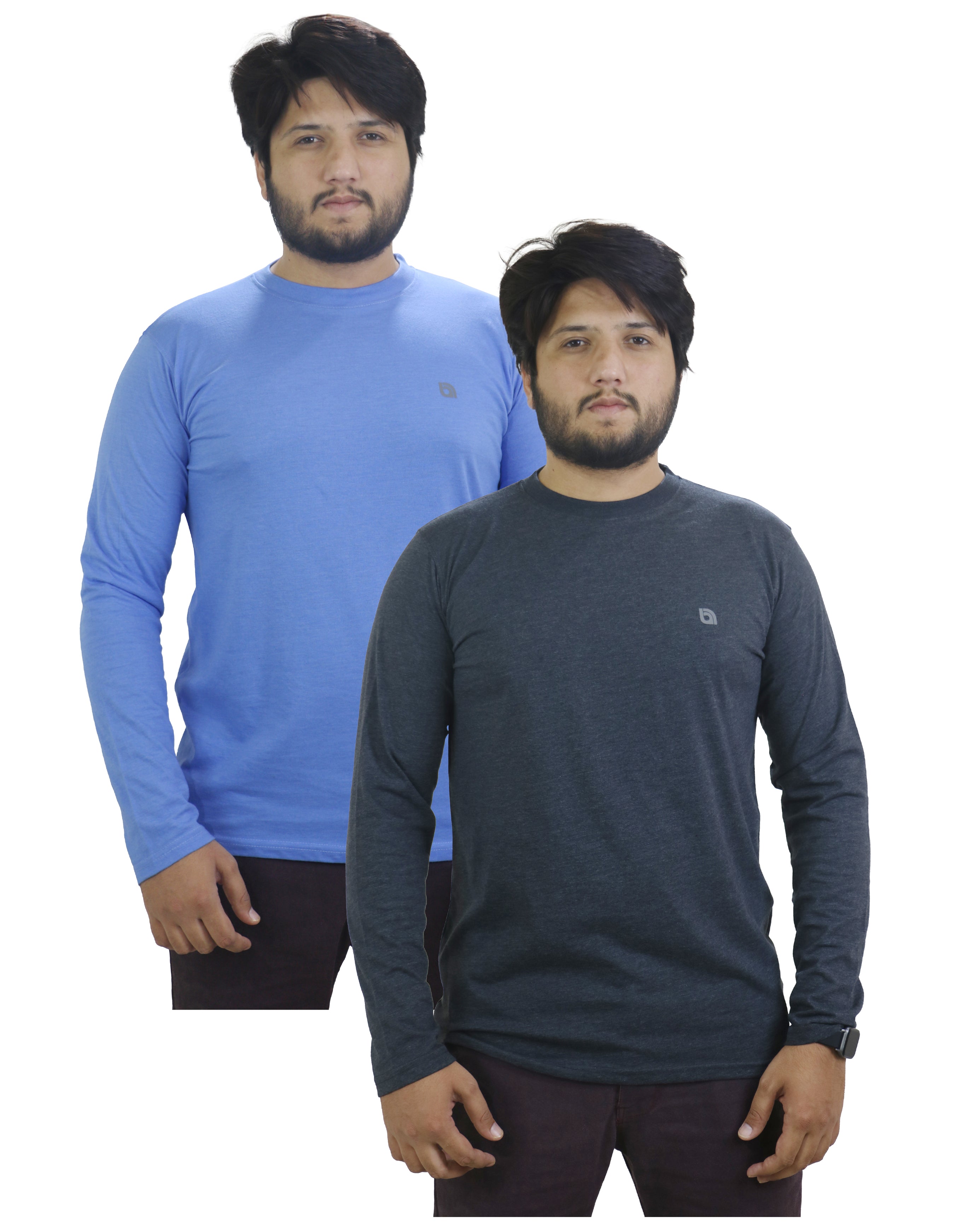 Bahob® 2 Pack Men's Long Sleeve T-Shirt Top Round Neck Full Sleeve T-Shirt Soft Cotton