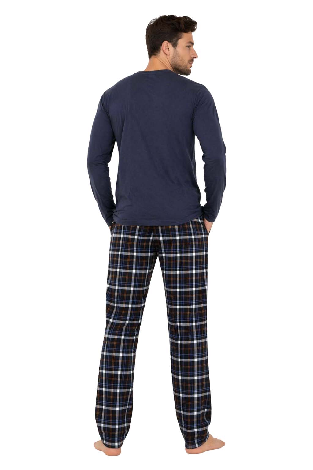 Bahob® Men's Pajamas Sets, Men Pjs Long Sleeve Loungewear Set for Men Check Bottoms Soft Cotton Sleepwear Suits Nightwear Top and Bottom S-3XL