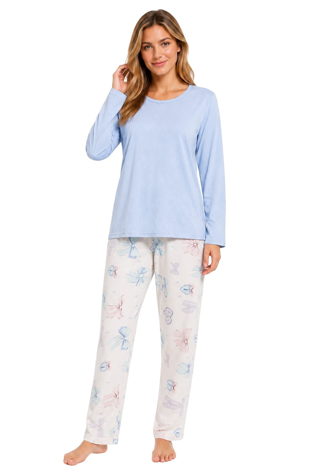 Women's Pyjamas Set Long Sleeve Soft Cotton Printing Pjs Loungewear Nightwear Sleepwear Set with Pockets Ladies Pjs Set S-XXL