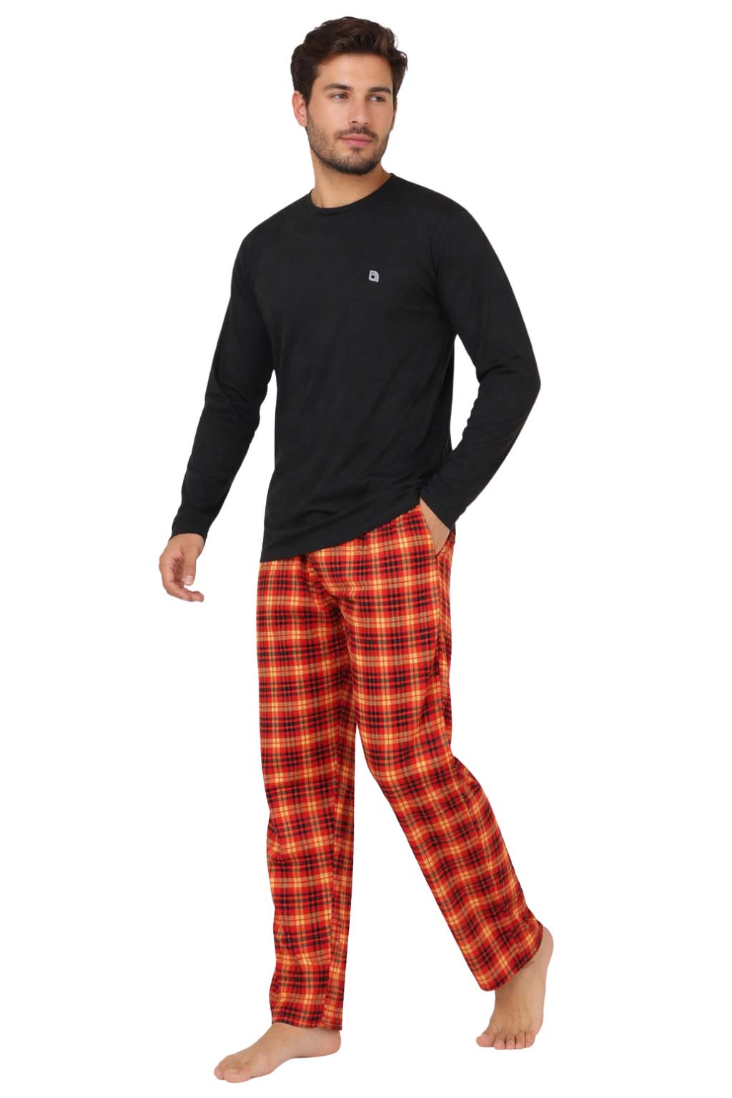 Bahob® Men's Pajamas Sets, Men Pjs Long Sleeve Loungewear Set for Men Check Bottoms Soft Cotton Sleepwear Suits Nightwear Top and Bottom S-3XL