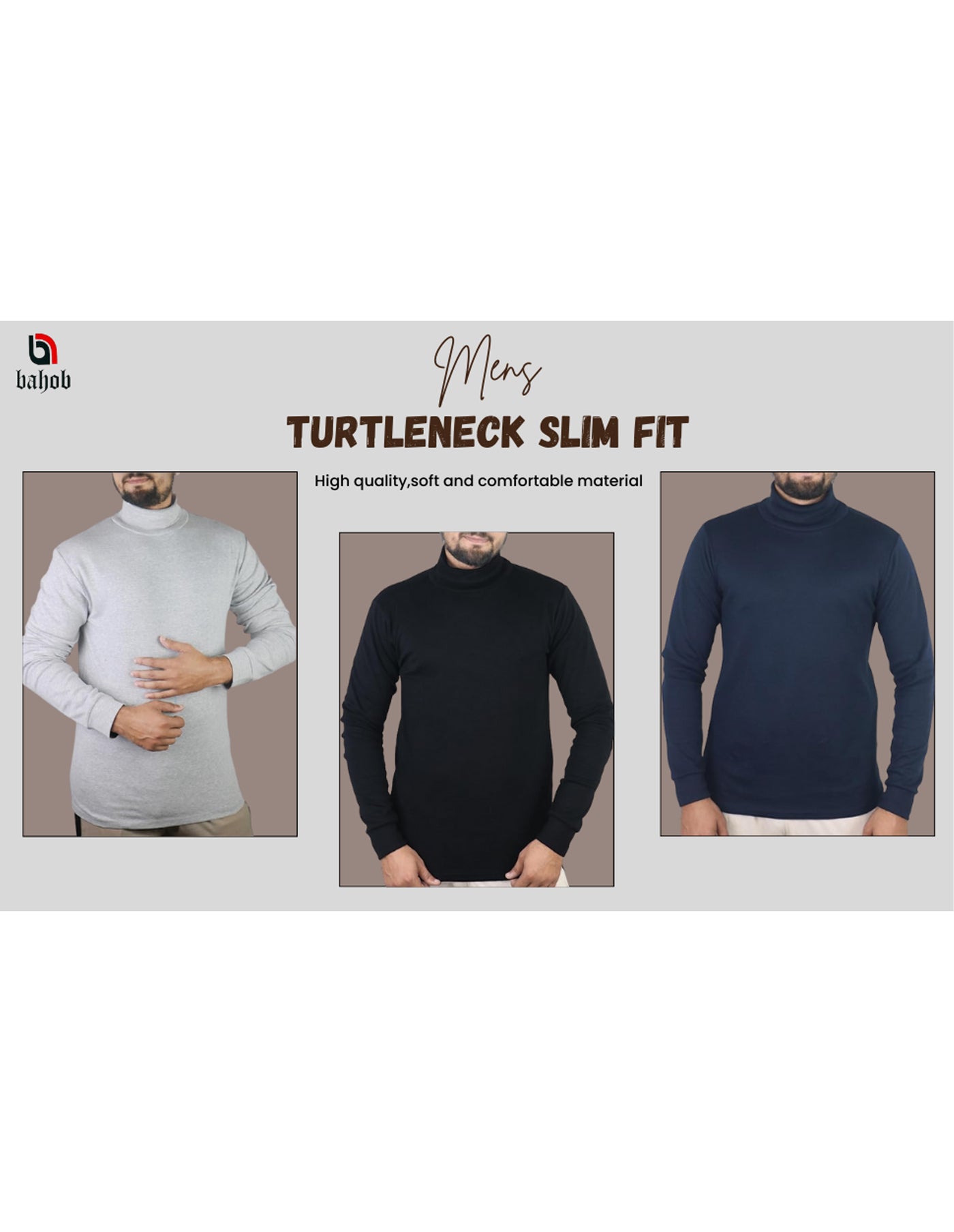 Bahob® Men's Turtleneck Slim Fit Men's Jumper Cotton Ribbed High Neck Pullover Sweater S-3XL