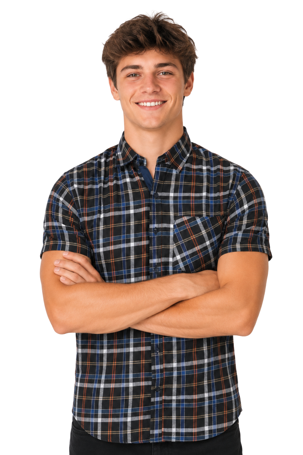 Men's Formal Dress Shirt Checked Short Sleeve Casual Mens Dress Shirt Cotton Button Down Shirts for Men with Pocket S-3XL
