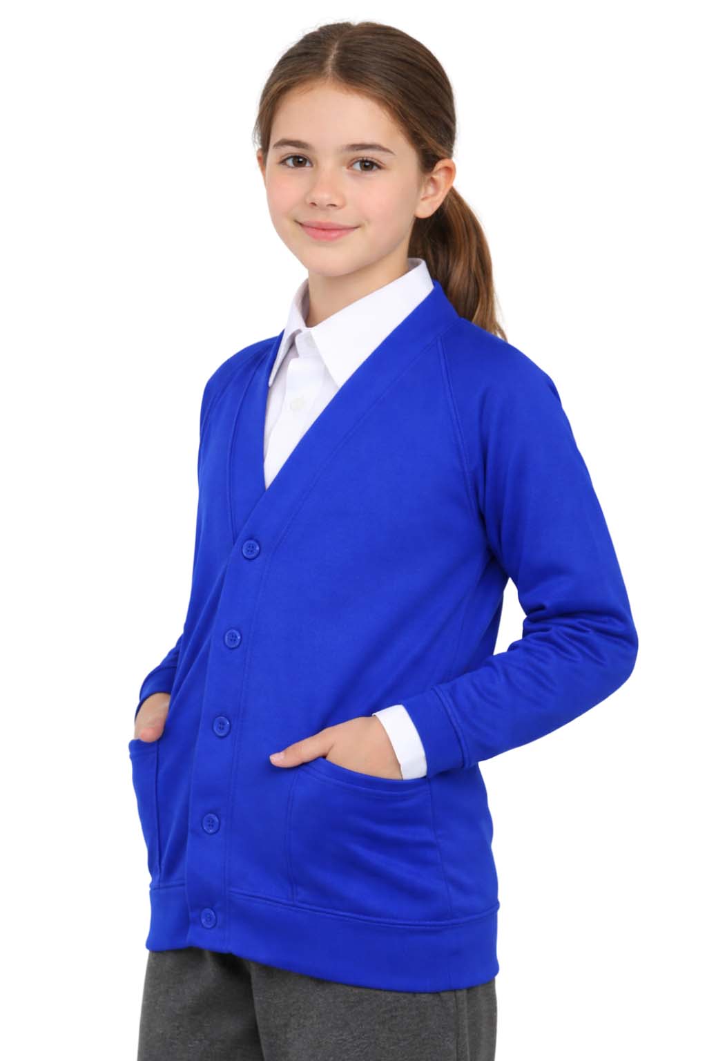 Bahob® 2 Pack Girls School Cardigan Fleece Sweatshirt Uniform School wear Shirts Crew Long Sleeve Top Pullover Jumper Round/V- Neck Age 5-14