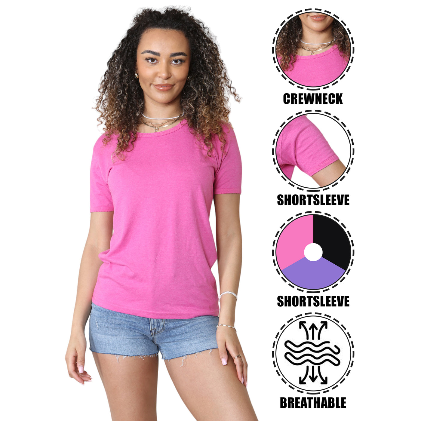 Bahob® 3 Pack Women's Classic-Fit Short-Sleeve Crew neck Plain Cotton T-Shirt S-XXL