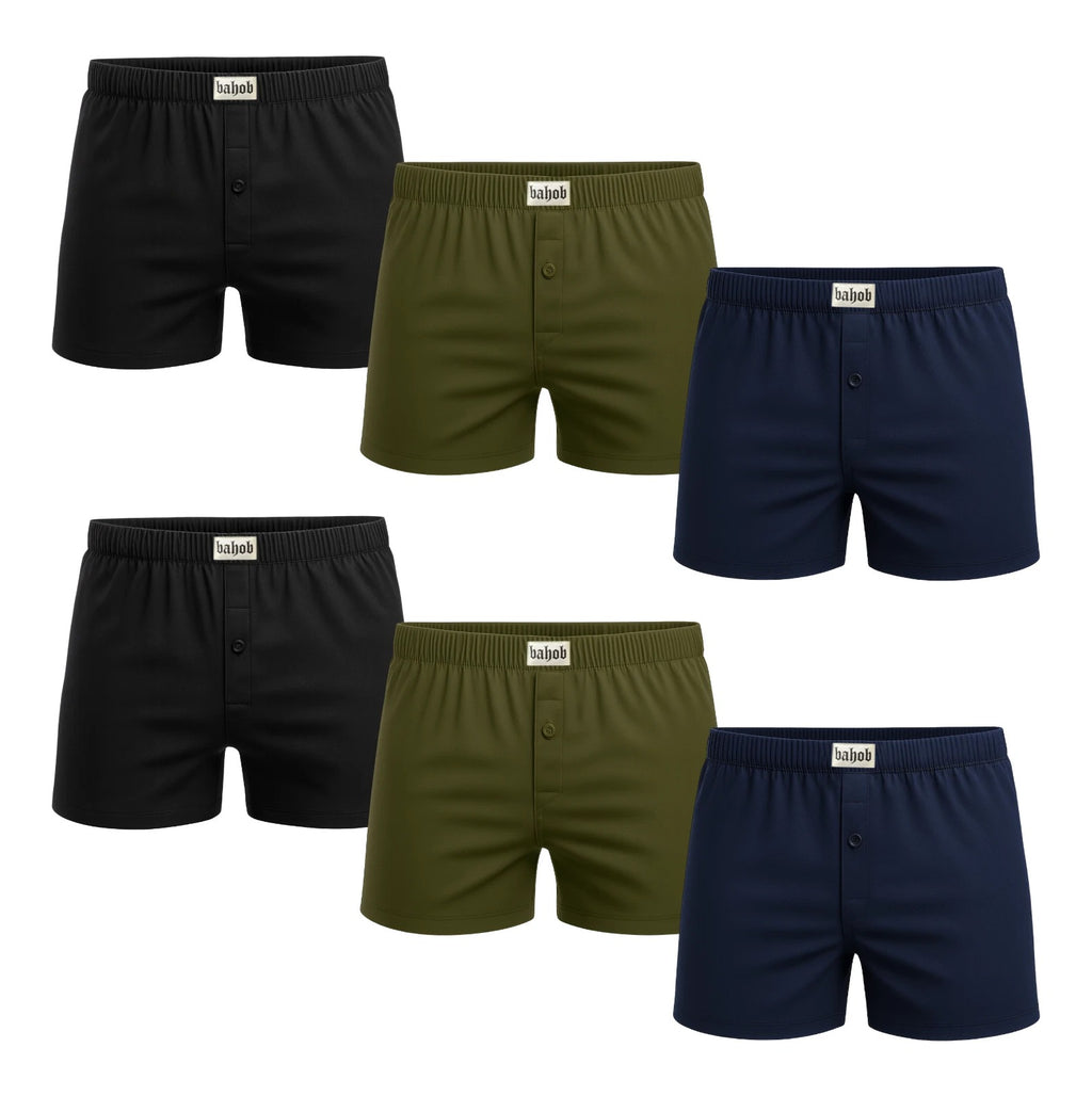 Bahob® Pack Of 6 Mens Boxers Shorts Button Open Fly Underpants Trunks For Mens Soft Cotton Boxer Shorts Comfortable Mens Underwear S-3XL