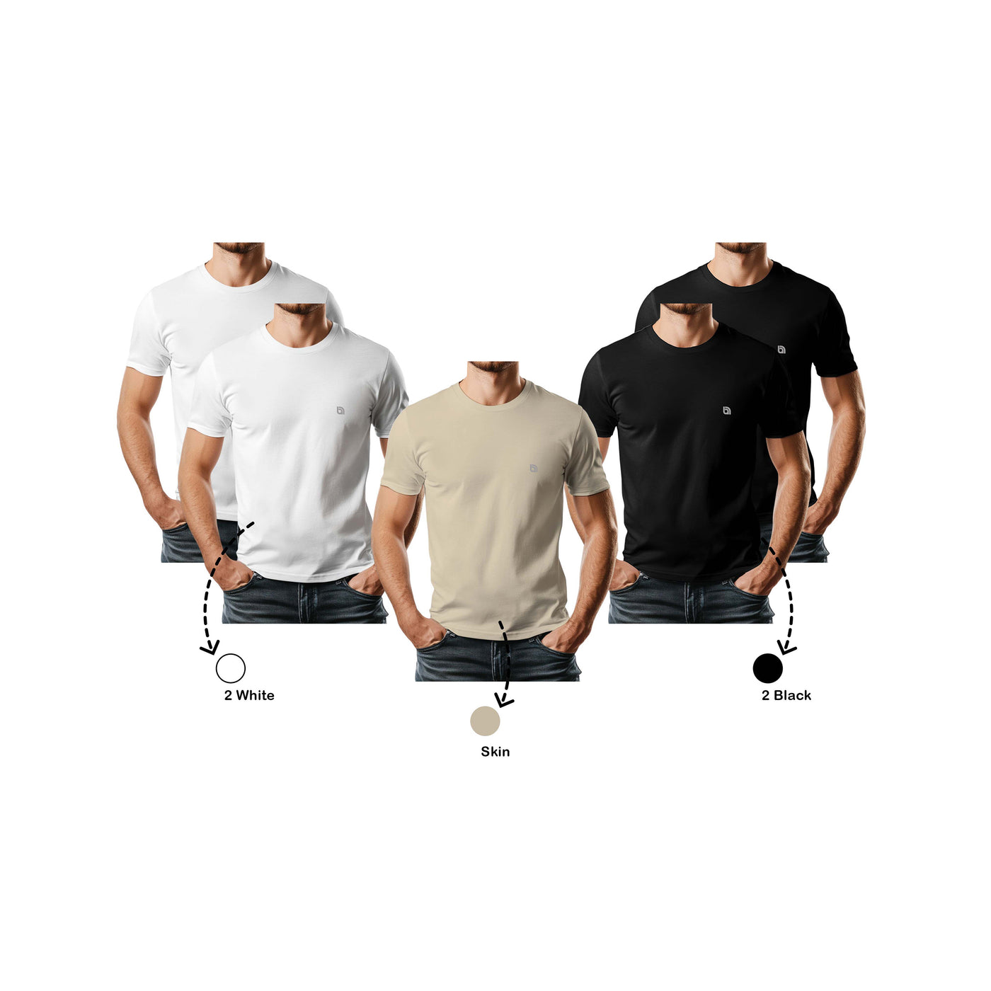 Bahob® Pack of 5 Men’s T-Shirts Crew Neck Short Sleeves Plain Soft Cotton Tops S-3XL