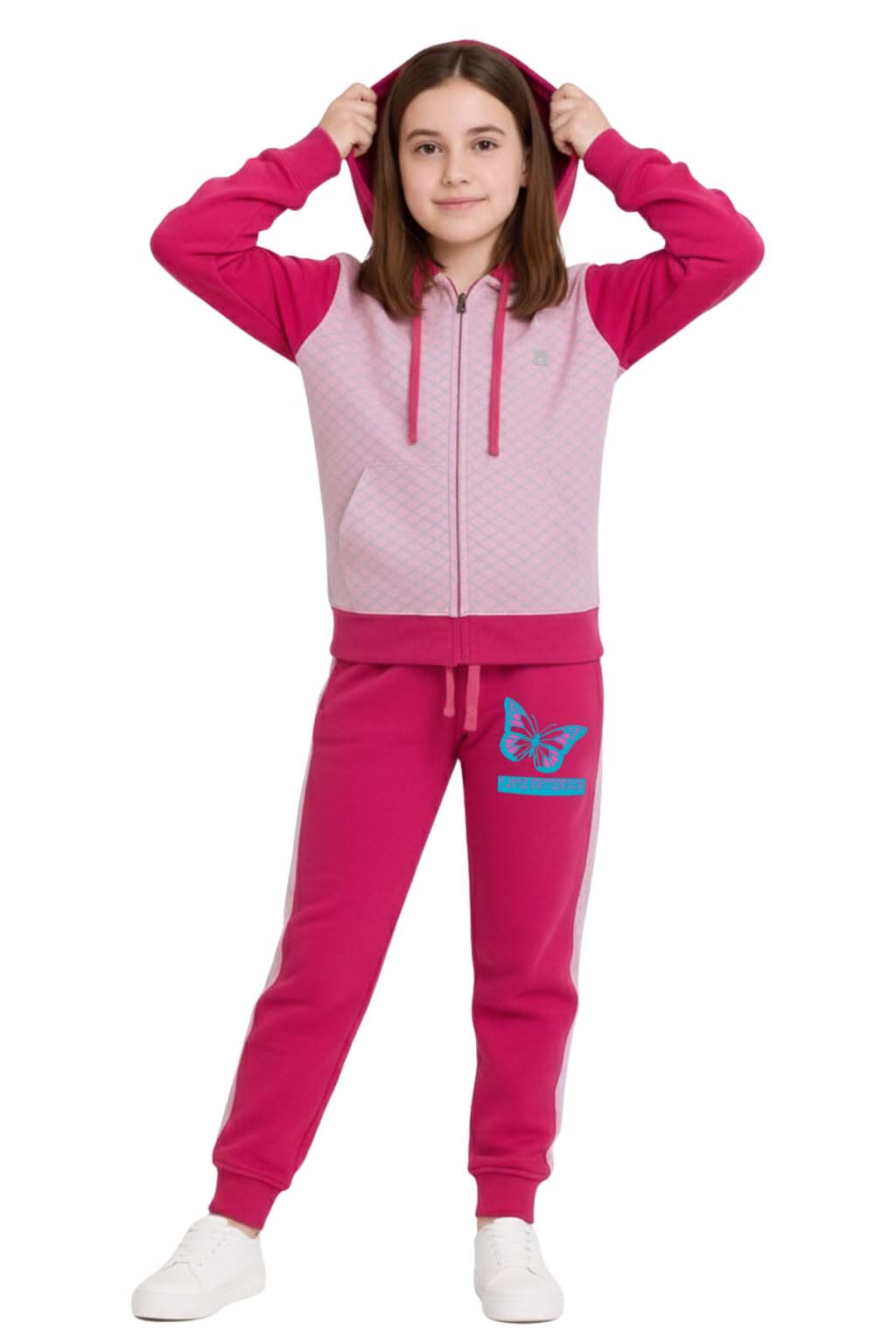 Bahob® Girls Tracksuits Set Top And Bottoms Fleece Zipper Hoodie Contrast Panel Butterfly Print Girl's Sportswear Set Tracksuits Activewear Set 3-14 Years
