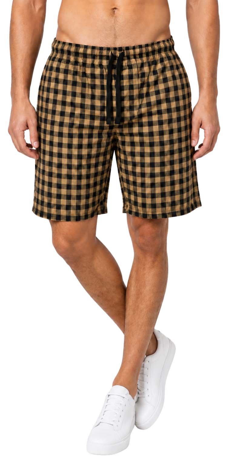 2 Pack Men's Cotton Pyjamas Lounge Shorts Bottoms Check Woven Checked Pyjama Bottoms S-3XL