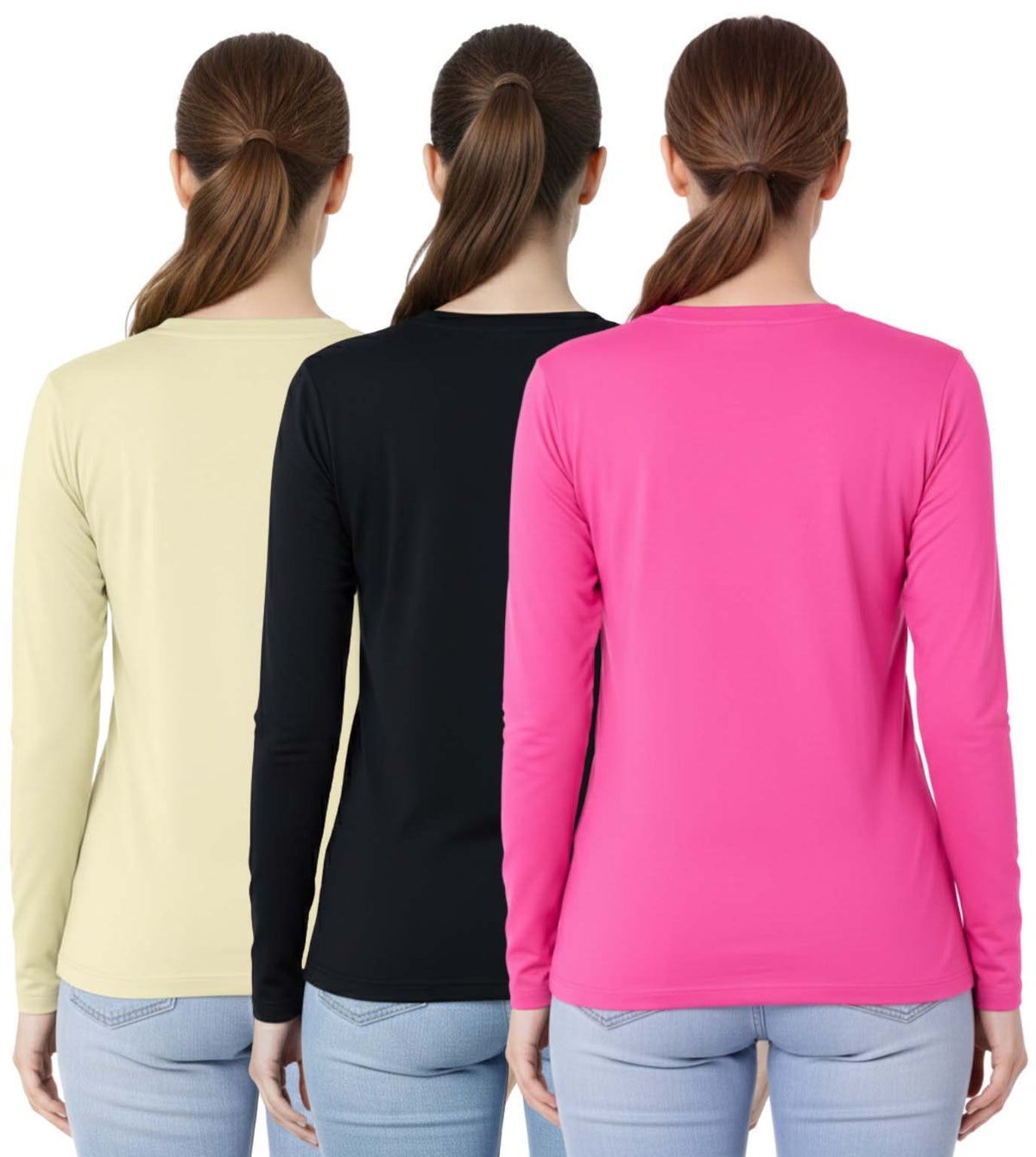 Bahob® 3 Pack Women's Classic-Fit Crewneck , Multipacks Ladies Long Sleeve T-Shirt Top S-XXL