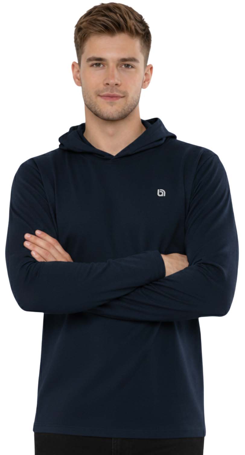 Men's Lightweight Jersey Pullover Hoodie Long Sleeve Hooded T-Shirt for Gym & Everyday Wear S-3XL