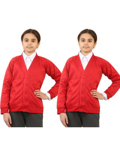 Bahob® 2 Pack Girls School Cardigan Fleece Sweatshirt Uniform School wear Shirts Crew Long Sleeve Top Pullover Jumper Round/V- Neck Age 5-14