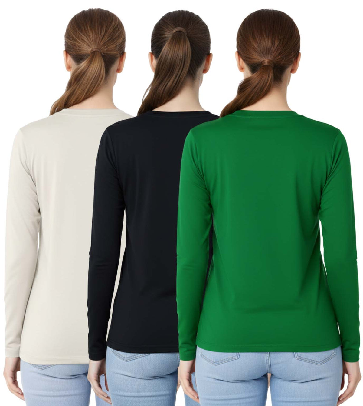 Bahob® 3 Pack Women's Classic-Fit Crewneck , Multipacks Ladies Long Sleeve T-Shirt Top S-XXL