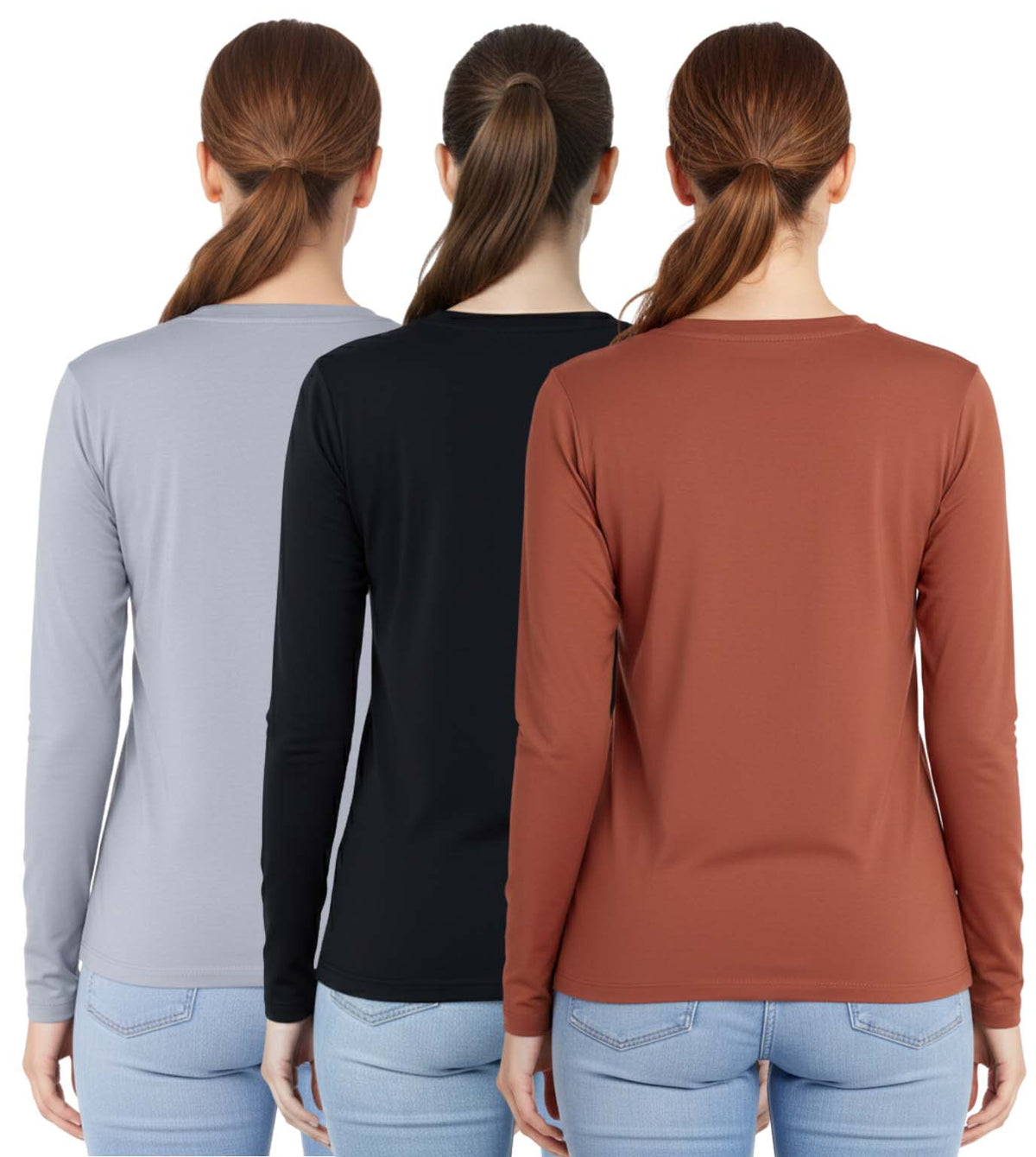 Bahob® 3 Pack Women's Classic-Fit Crewneck , Multipacks Ladies Long Sleeve T-Shirt Top S-XXL