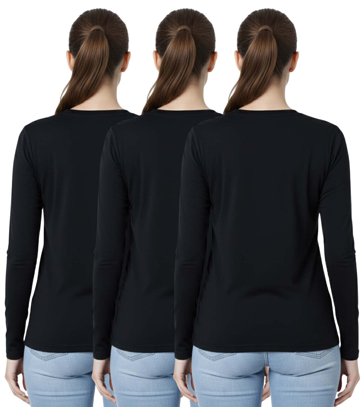 Bahob® 3 Pack Women's Classic-Fit Crewneck , Multipacks Ladies Long Sleeve T-Shirt Top S-XXL