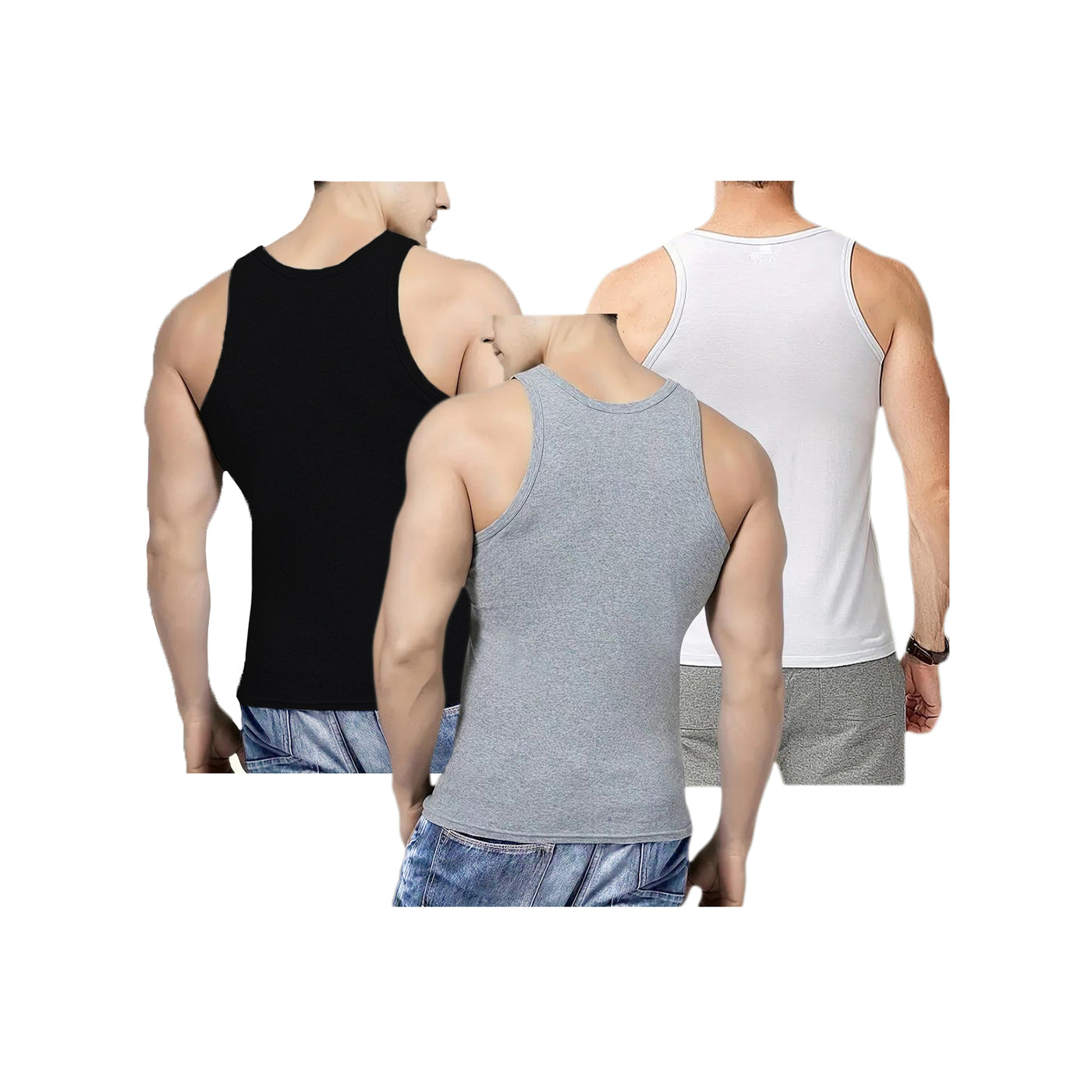 Bahob® New Men's Vest Multi Pack Lot Basic Regular Fitted Cotton Tank Top Athletic Soft Assorted Pack of 3