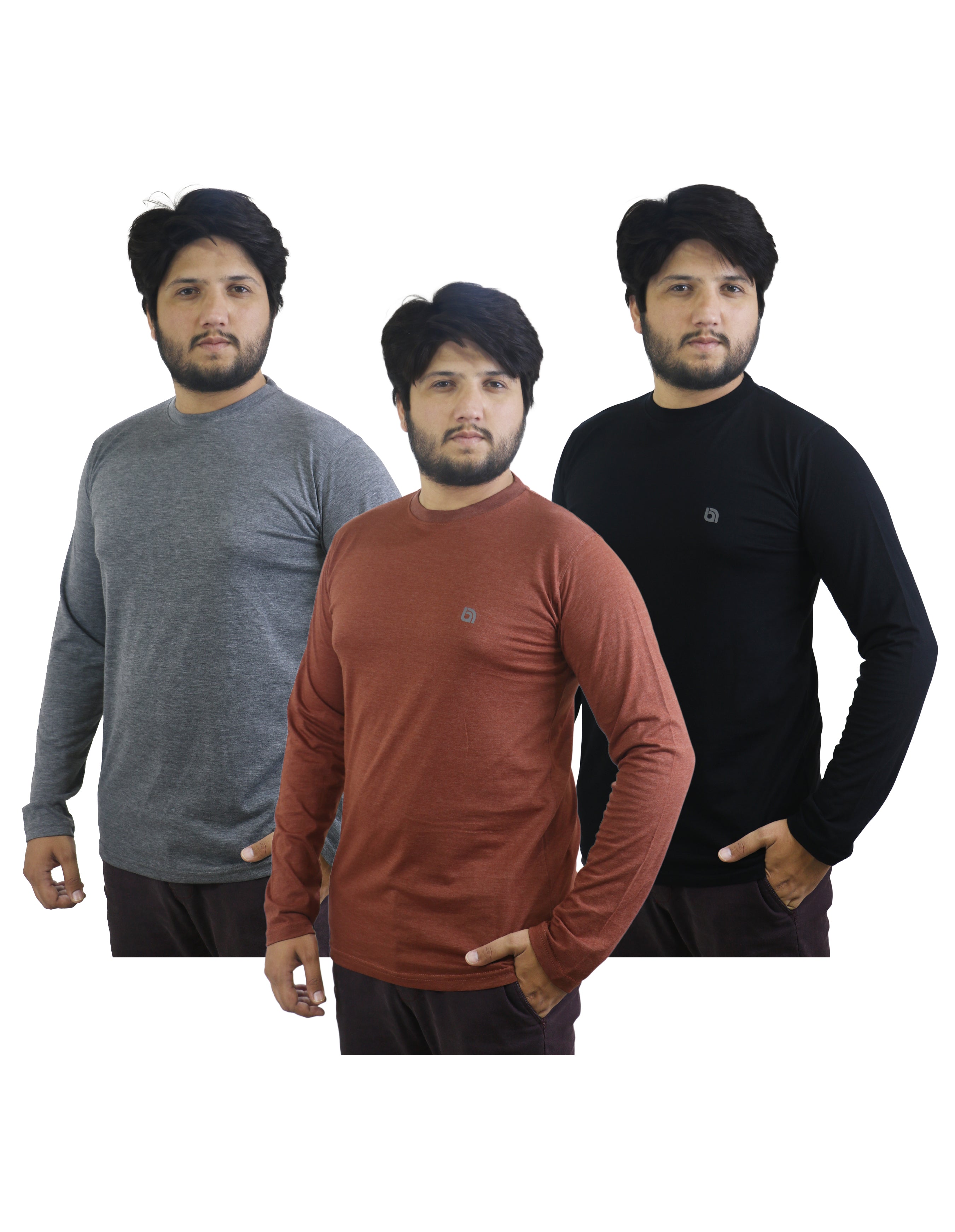Bahob® 3 Pack Men's Long-Sleeved Round Neck Soft Cotton T-Shirts.