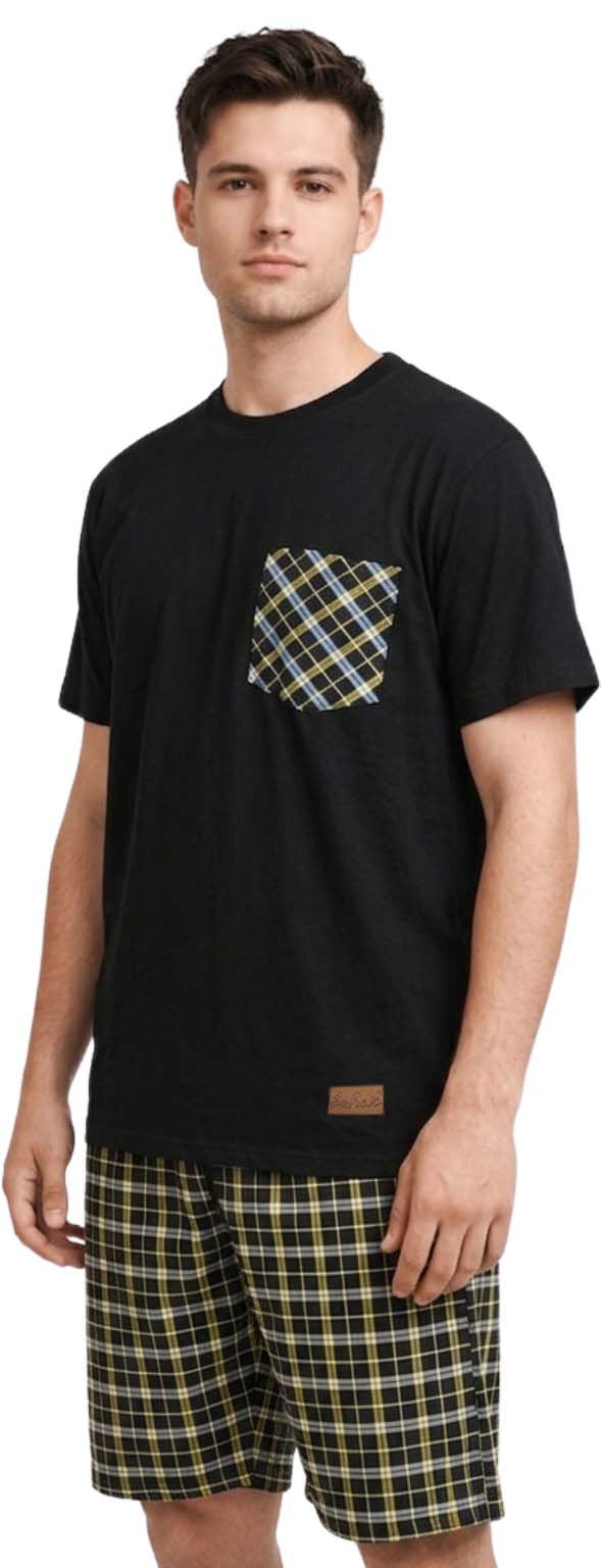 Men's Pyjamas Set Short Sleeve Round Neck T-Shirt with Checked Shorts Loungewear Nightwear Pyjamas for Men S-3XL
