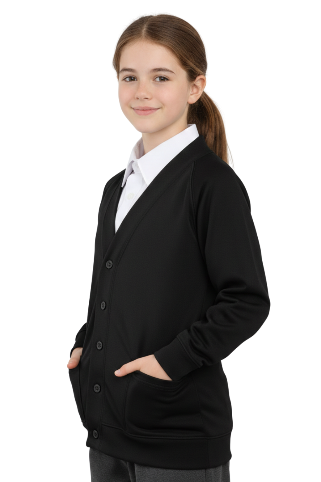 Bahob® 2 Pack Girls School Cardigan Fleece Sweatshirt Uniform School wear Shirts Crew Long Sleeve Top Pullover Jumper Round/V- Neck Age 5-14