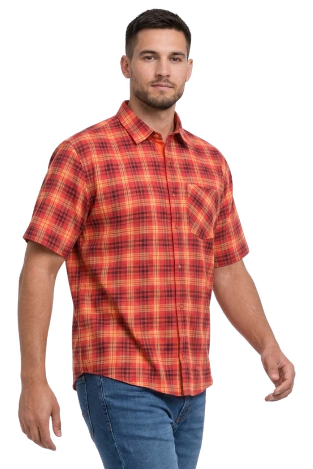 Men's Formal Dress Shirt Checked Short Sleeve Casual Mens Dress Shirt Cotton Button Down Shirts for Men with Pocket S-3XL