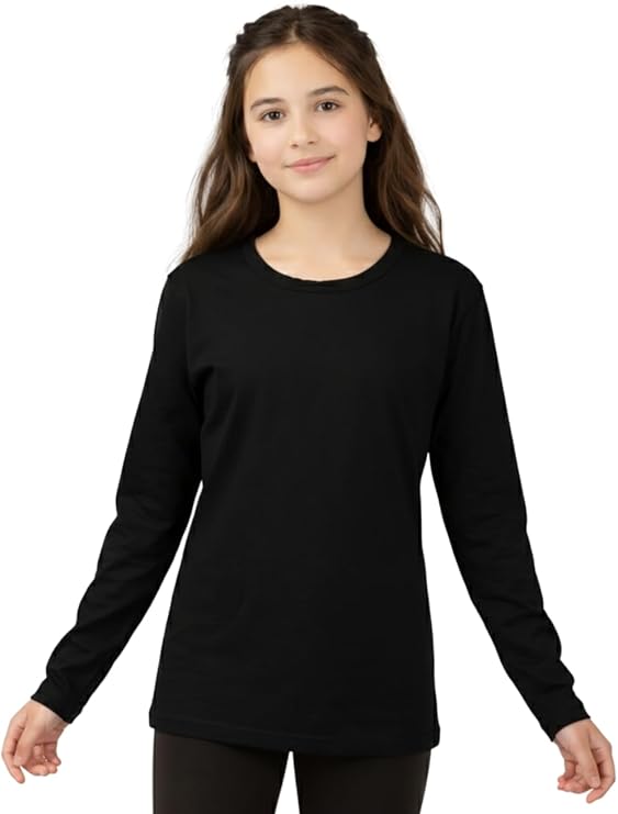 Bahob® Girls Long Sleeve T-Shirt 3 Pack Shirt for Girls Lightweight Soft Comfort Fit Round Neck Tee Shirt 5-14 Years