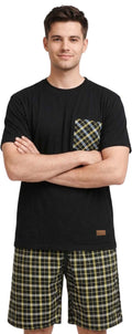 Men's Pyjamas Set Short Sleeve Round Neck T-Shirt with Checked Shorts Loungewear Nightwear Pyjamas for Men S-3XL