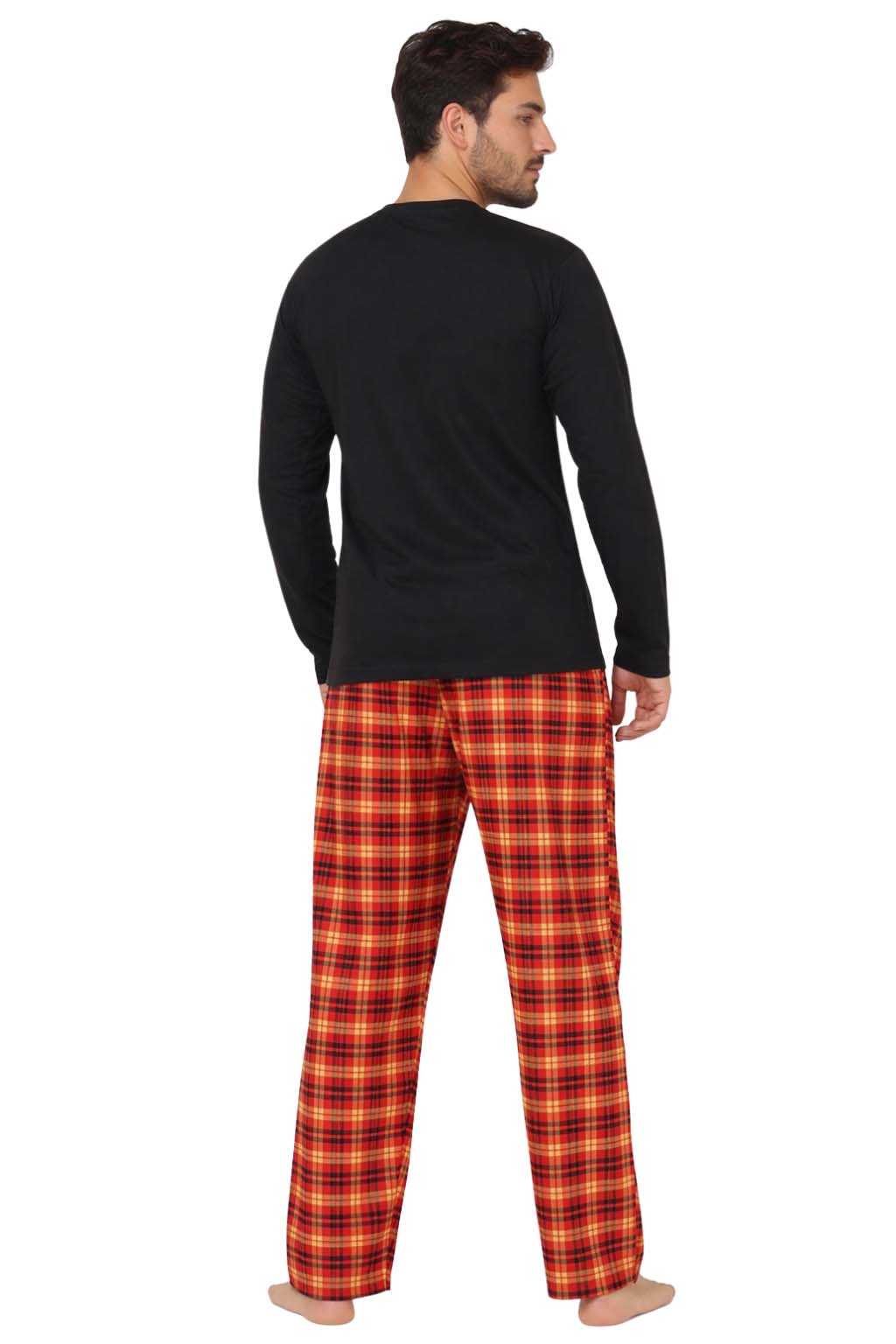Bahob® Men's Pajamas Sets, Men Pjs Long Sleeve Loungewear Set for Men Check Bottoms Soft Cotton Sleepwear Suits Nightwear Top and Bottom S-3XL