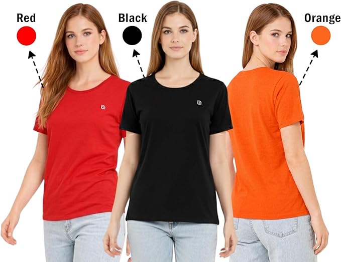 Bahob® 3 Pack Women's Classic-Fit Short-Sleeve Crew neck Plain Cotton T-Shirt S-XXL