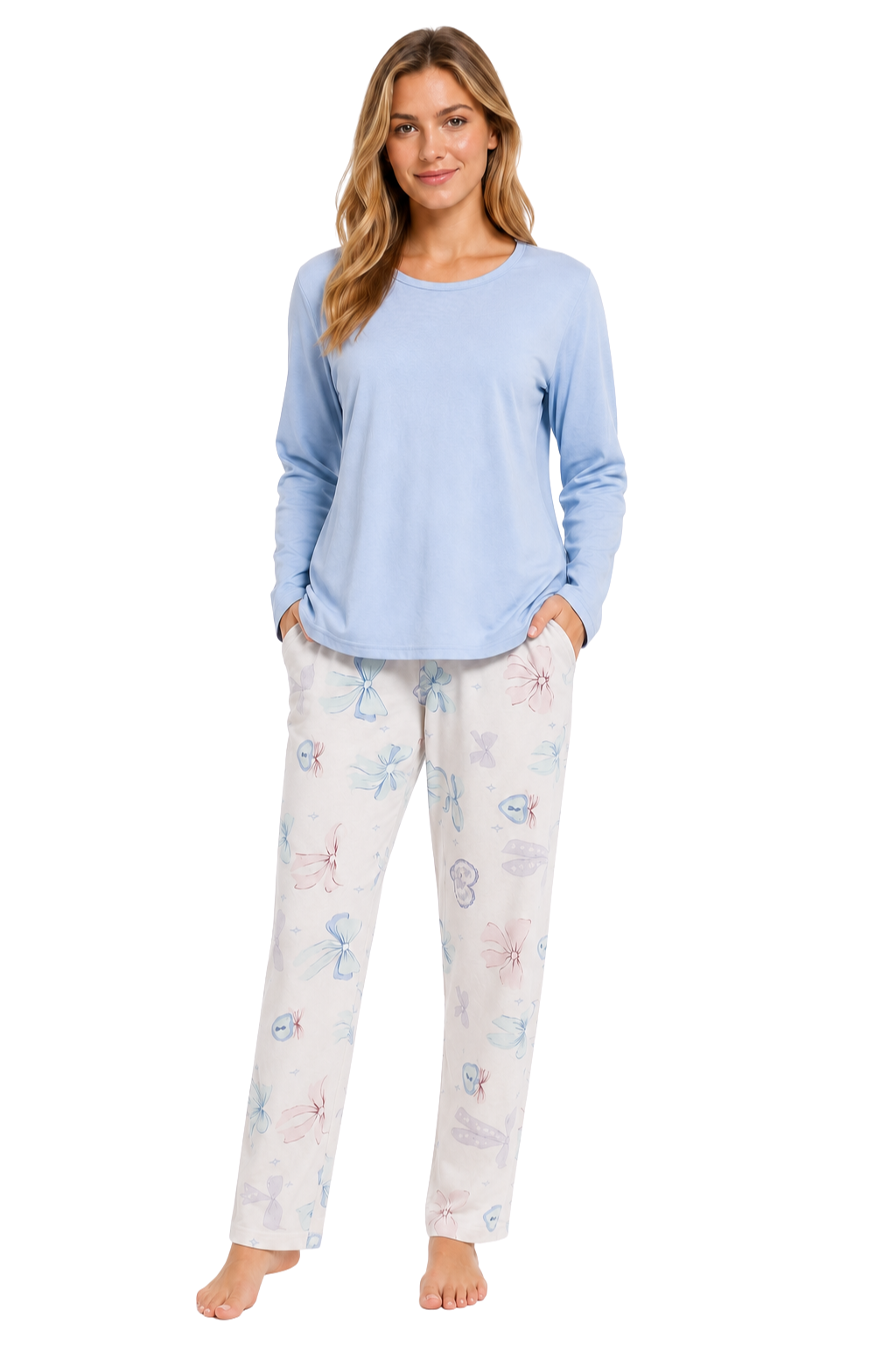 Women's Pyjamas Set Long Sleeve Soft Cotton Printing Pjs Loungewear Nightwear Sleepwear Set with Pockets Ladies Pjs Set S-XXL