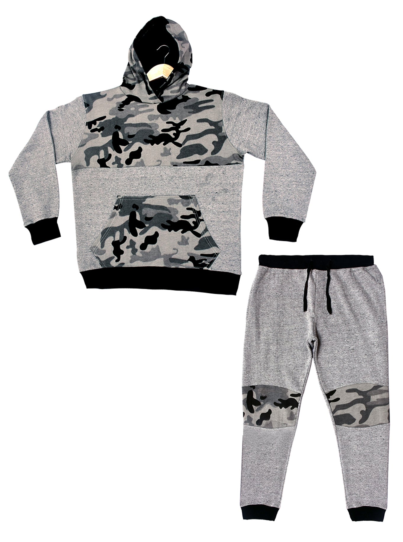 Bahob® Boys Activewear 2 Piece Fleece Pull Over Hoodie & Joggers Camouflage Contrast. - Bahob