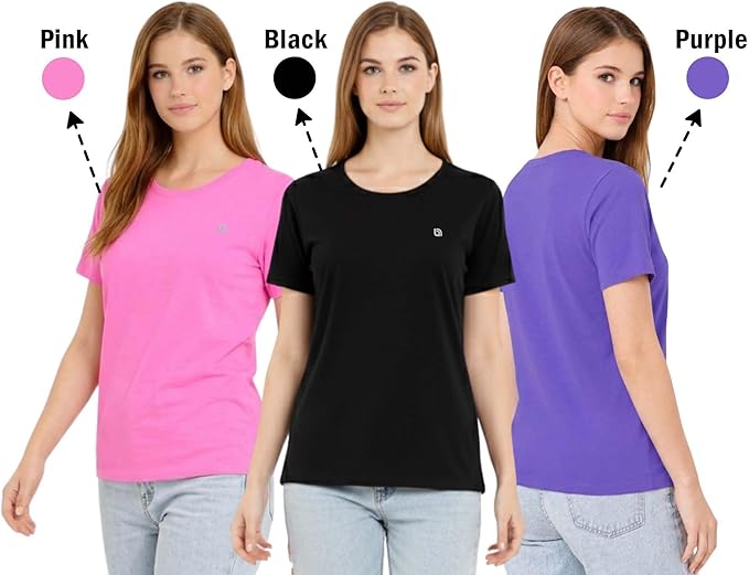 Bahob® 3 Pack Women's Classic-Fit Short-Sleeve Crew neck Plain Cotton T-Shirt S-XXL