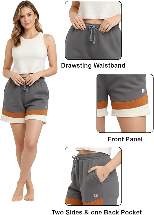 Bahob® 1 & 3 Pack Women's Fleece Short Summer Shorts with Elasticated Waistband 3 Pockets Knee Length Sweat Shorts Jogging Sport Workout Hiking Gym Athletic Running Shorts S-3XL