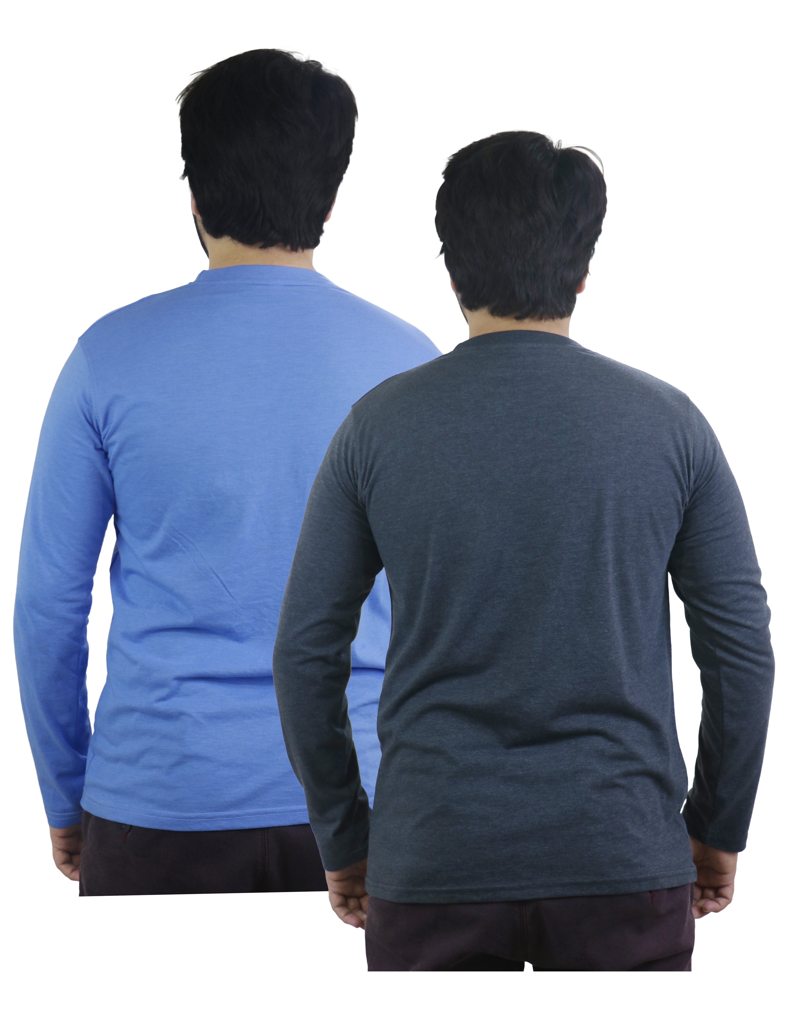 Bahob® 2 Pack Men's Long Sleeve T-Shirt Top Round Neck Full Sleeve T-Shirt Soft Cotton