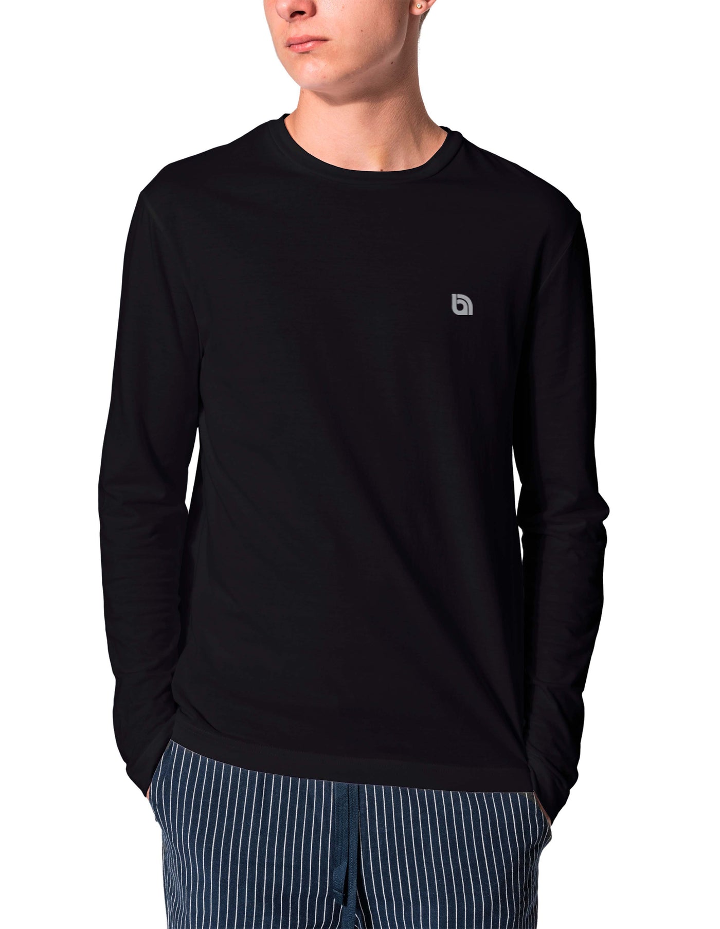 Bahob® 2 Pack Men's Long Sleeve T-Shirt Top Round Neck Full Sleeve T-Shirt Soft Cotton